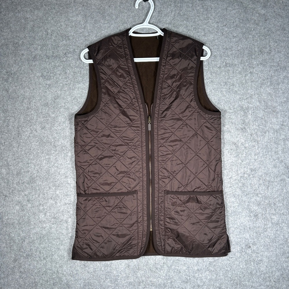 Barbour Vest Men Small Brown Polarquilt Zip In Liner Diamond Quilted Gilet